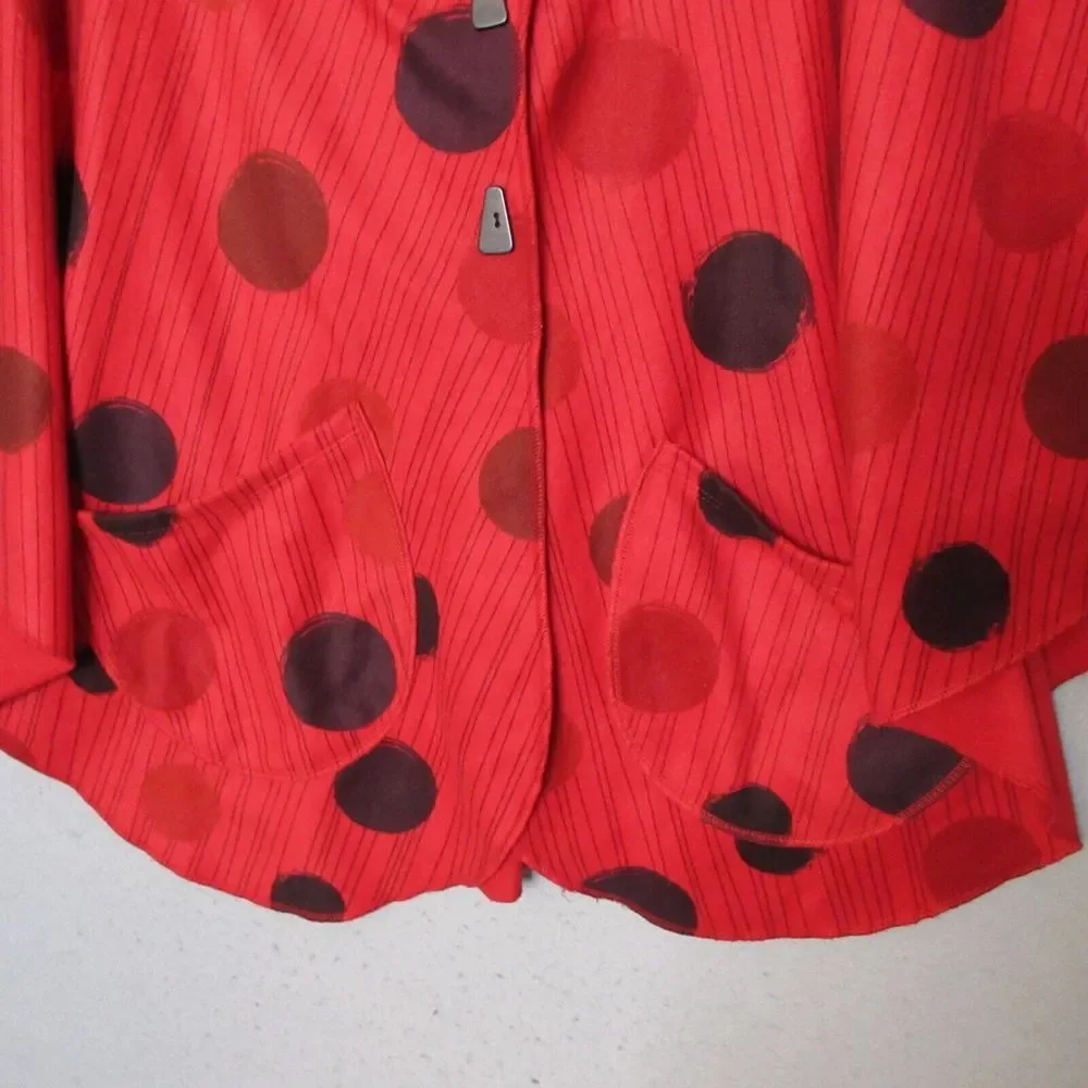 Jess & Jane Poncho Women Medium Red Dancing Dots Pockets Shawl Fleece Artsy Cozy